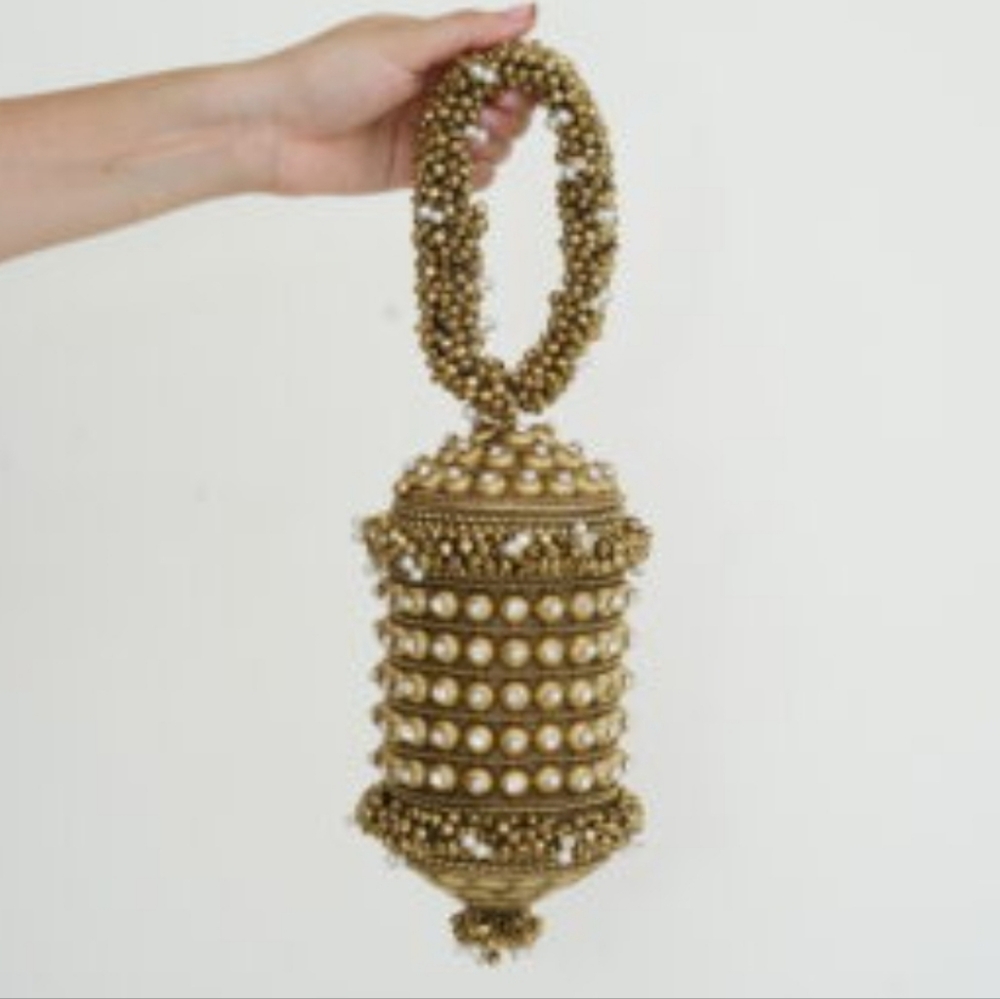 RAMLA Shimmer Pearl Beaded Gold Statement Bag | New | Bridal Evening | $459 MSRP
